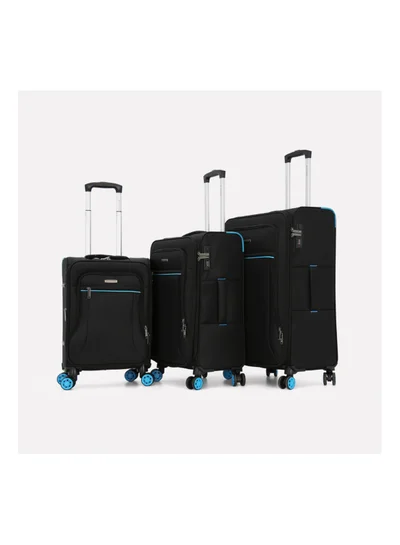 GIORDANO Softside Luggage Spinner Trolley Bag 3 Pieces Set,Black (S-20",M-24",L-28")