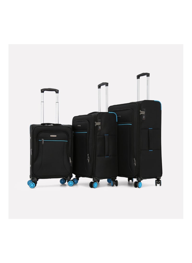 GIORDANO - Softside Luggage Spinner Trolley Bag 3 Pieces Set,Black (S-20",M-24",L-28") - Image 1