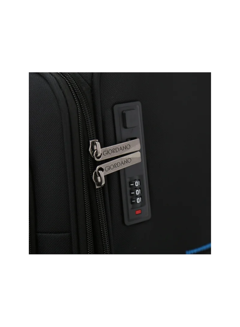 GIORDANO Softside Luggage Spinner Trolley Bag 3 Pieces Set,Black (S-20",M-24",L-28")