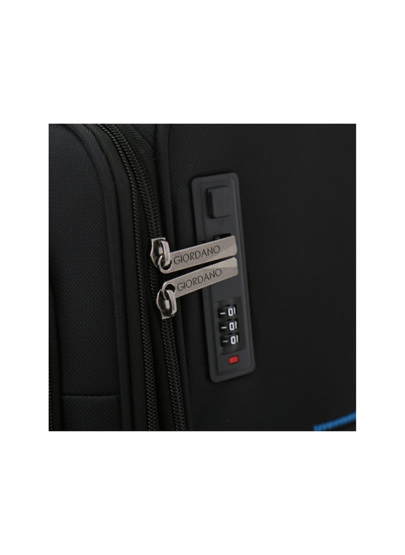 GIORDANO - Softside Luggage Spinner Trolley Bag 3 Pieces Set,Black (S-20",M-24",L-28") - Image 1
