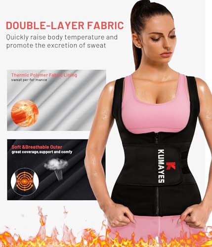 KUMAYES Womens Waist Trainer Corset Sauna Sweat Suit for Women Trimmer Workout Belt Corset Vest Body Shaper Shirt Band Black - Image 4