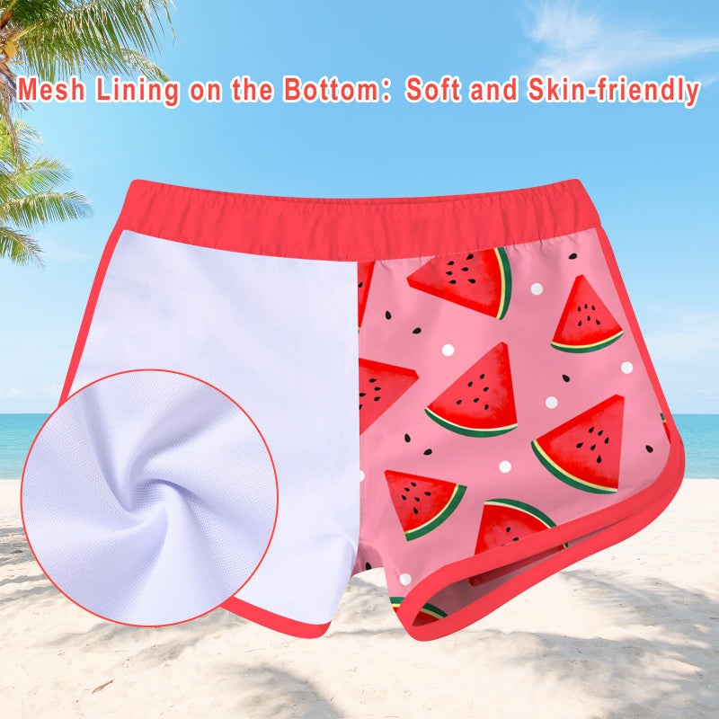 Vogseek 4t 5t Girls Rash Guard Swimsuit Bikini Long Sleeve Bathing Suit 3D Print Adorable Red Watermelons Pink Swimwear 2 Pcs Elastic Waist Breathable Swimming Set 4 Years - Image 3