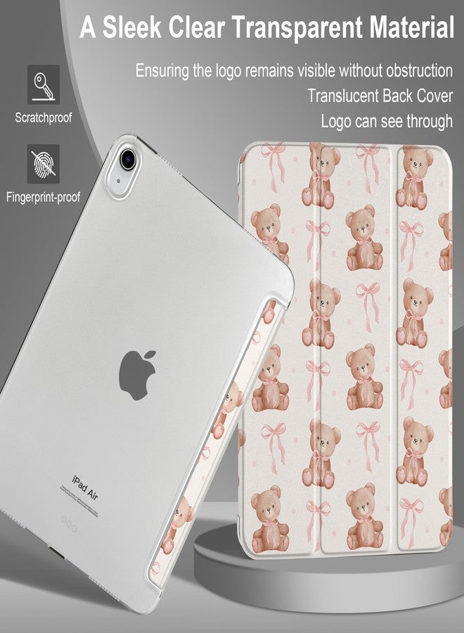 DONGKE غطاء DONGKE الذكي لجهاز iPad Air مقاس 11 بوصة (M3 2025، M2 2024)، وiPad Air الجيل الخامس (2022) / الجيل الرابع (2020) مقاس 10.9 بوصة، نحيف وقابل للطي، مع غطاء خلفي شفاف من البولي كربونات الصلب - [تشغيل/إيقاف تلقائي] - تصميم دب مزين بفيونكات - Image 3