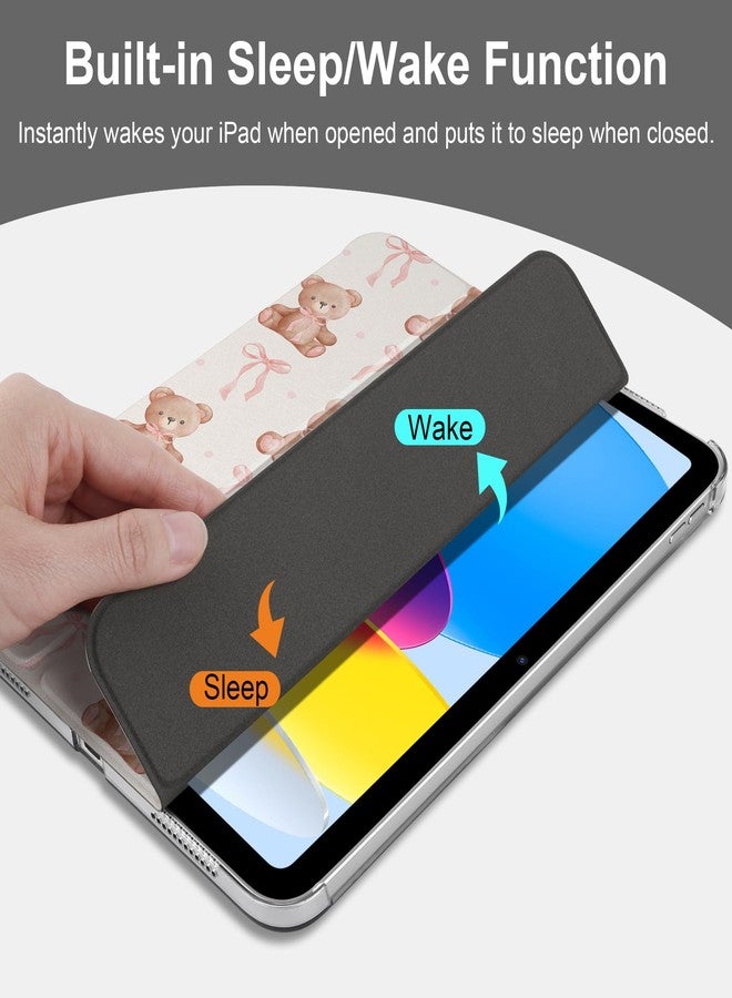 DONGKE غطاء DONGKE الذكي لجهاز iPad Air مقاس 11 بوصة (M3 2025، M2 2024)، وiPad Air الجيل الخامس (2022) / الجيل الرابع (2020) مقاس 10.9 بوصة، نحيف وقابل للطي، مع غطاء خلفي شفاف من البولي كربونات الصلب - [تشغيل/إيقاف تلقائي] - تصميم دب مزين بفيونكات - Image 4