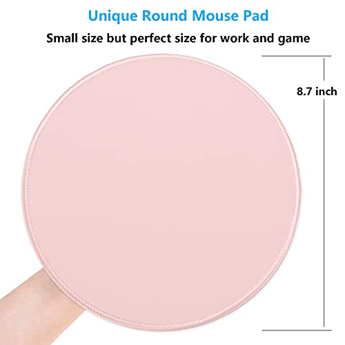 Dapesuom Round Mouse Pad, 8.7 x 8.7 Inch Premium-Textured Washable Non-Slip Rubber Base Cute Small Mouse Mat with Stitched Edge for Men Women Wireless Computer Laptop Gaming Desk Accessories, Pink - Image 5