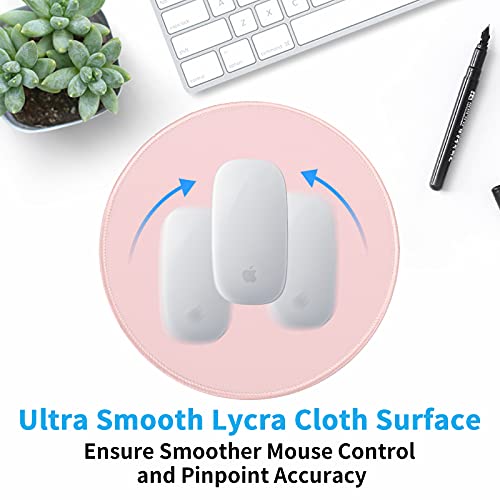 Dapesuom Round Mouse Pad, 8.7 x 8.7 Inch Premium-Textured Washable Non-Slip Rubber Base Cute Small Mouse Mat with Stitched Edge for Men Women Wireless Computer Laptop Gaming Desk Accessories, Pink - Image 2