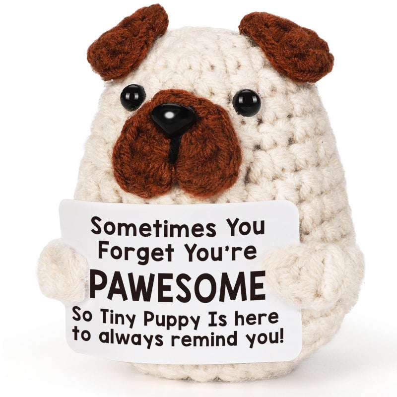 Lodeskee Positive Crochet Animals Puppy Gifts, Cute Valentines Gift Handmade Crochet Pug for Women Friend Dog Mom Dad Coworkers Birthday, Emotional Inspirational Support You are Awesome - Image 1