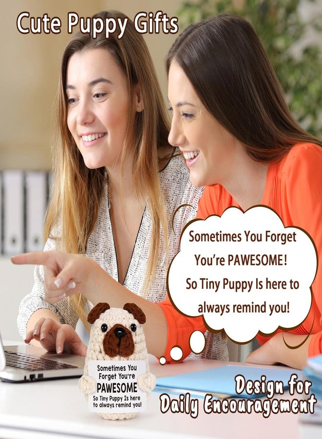 Lodeskee Positive Crochet Animals Puppy Gifts, Cute Valentines Gift Handmade Crochet Pug for Women Friend Dog Mom Dad Coworkers Birthday, Emotional Inspirational Support You are Awesome - Image 4