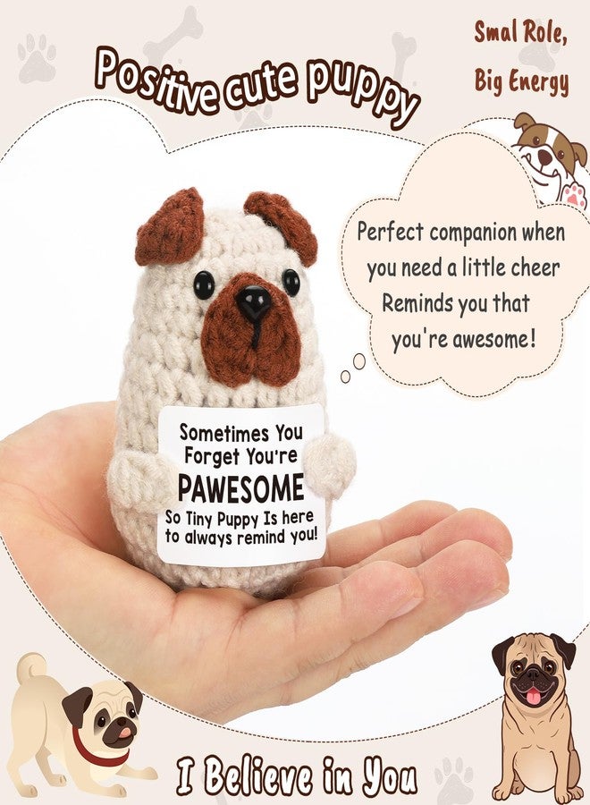 Lodeskee Positive Crochet Animals Puppy Gifts, Cute Valentines Gift Handmade Crochet Pug for Women Friend Dog Mom Dad Coworkers Birthday, Emotional Inspirational Support You are Awesome - Image 2