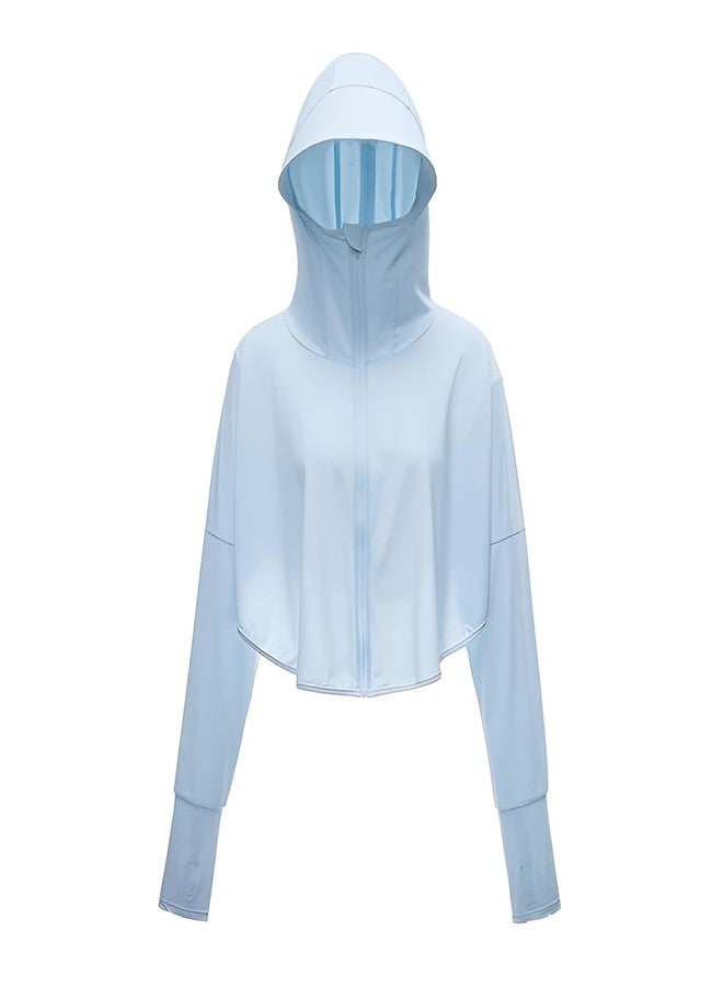Rasdion Womens Polyester Standard Length Upf 50+ Sun Protection Jacket/Shirt, Full Zip Up Outdoor Running Hiking Hoodie Jacket With Full Face Cover, Head, Hair Face Protection (Blue), Free Size - Image 1