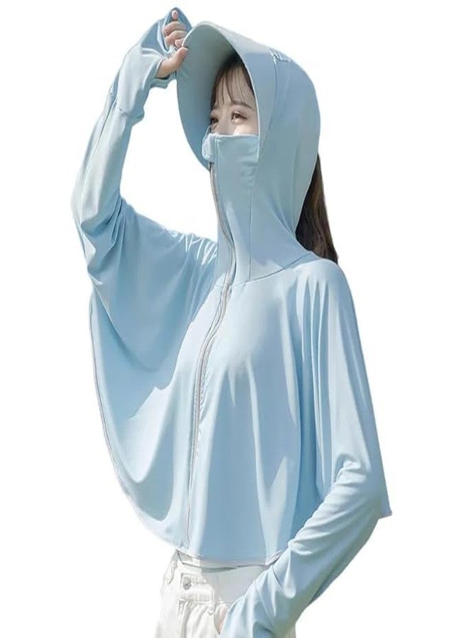 Rasdion Womens Polyester Standard Length Upf 50+ Sun Protection Jacket/Shirt, Full Zip Up Outdoor Running Hiking Hoodie Jacket With Full Face Cover, Head, Hair Face Protection (Blue), Free Size - Image 2