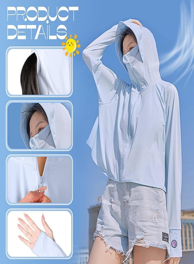 Rasdion Womens Polyester Standard Length Upf 50+ Sun Protection Jacket/Shirt, Full Zip Up Outdoor Running Hiking Hoodie Jacket With Full Face Cover, Head, Hair Face Protection (Blue), Free Size - Image 4