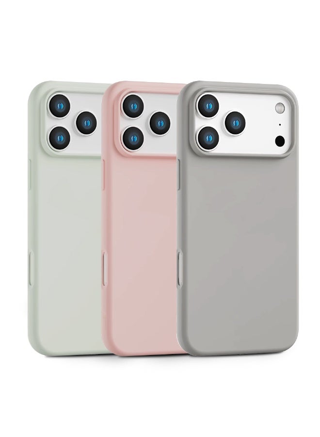 O Ozone Compatible with iPhone 17 Pro Max Case , Slim Liquid Silicone 3 Layers Soft Gel Rubber Shockproof Protective Cover with Anti-Scratch Microfiber Lining- Pink/ Grey/Beige - Image 1