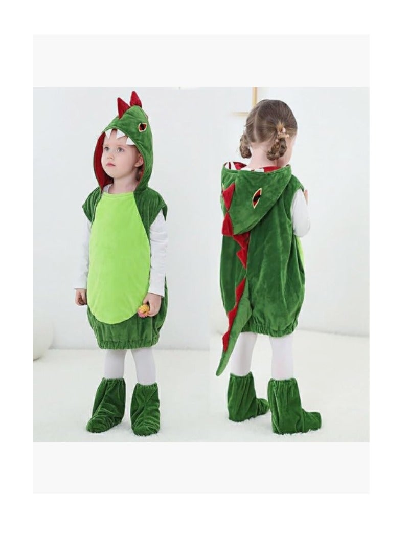 Kids Costume Green Dinosaur Costume with Shoe Covers Cute Stage Performance Costume Animal Fancy Dress for Boys and Girls Birthdays and Parties (M) - Image 1