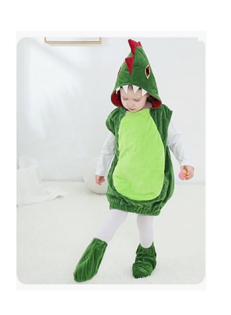 Kids Costume Green Dinosaur Costume with Shoe Covers Cute Stage Performance Costume Animal Fancy Dress for Boys and Girls Birthdays and Parties (M) - Image 3