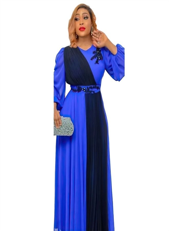 Women's Round Neck Studded Waist Chiffon Dress