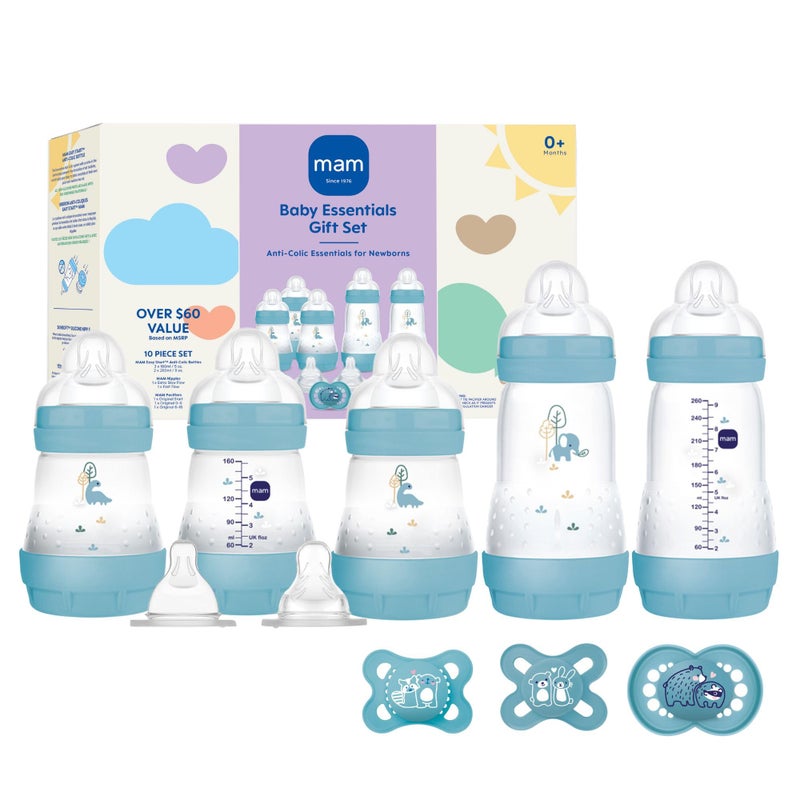 MAM MAM Newborn Essentials Matte Feeding Set Easy Start AntiColic Bottles 5oz SelfSterilizing for 03 Months Pacifiers Skinsoft Silicone Nipples 10 Pieces for Boy
