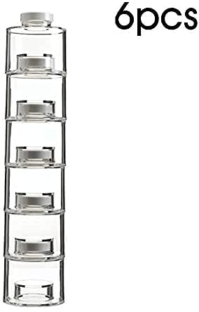 Marrone Acrylic Stacking Bottle with Sifter Lid Spice Tower Bottle Stackable Spice Tower 6pcs Spice Rack Carousel Kitchen Spice Jars Herbs Condiment for Home Medium - Image 2
