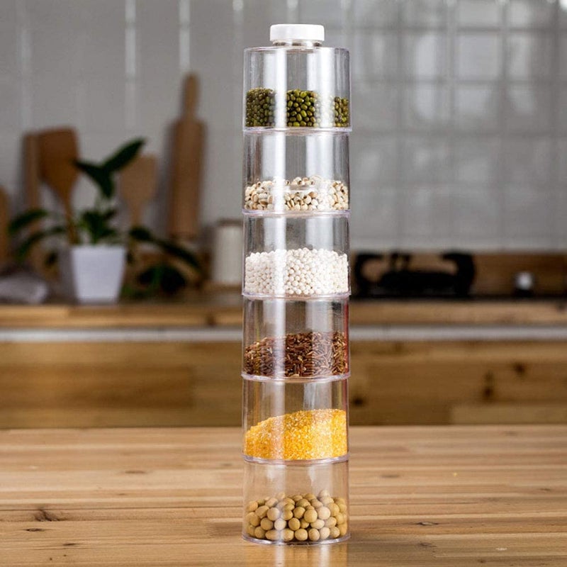 Marrone Acrylic Stacking Bottle with Sifter Lid Spice Tower Bottle Stackable Spice Tower 6pcs Spice Rack Carousel Kitchen Spice Jars Herbs Condiment for Home Medium - Image 1