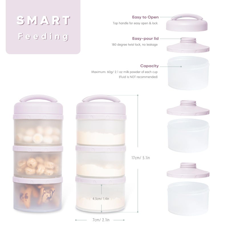 Termichy Stackable Formula Dispenser Portable Milk Powder Container, 2 Pack, Light Purple - Image 2