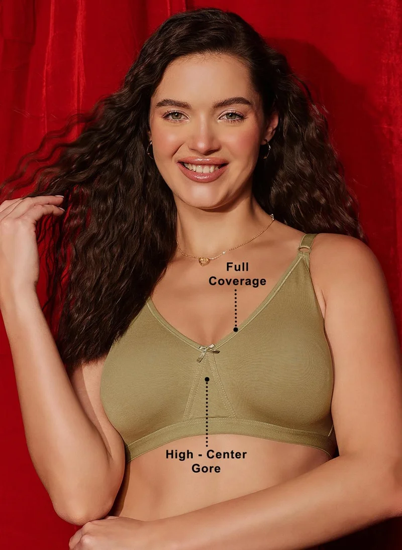 كلوفيا Clovia Non-Padded Non-Wired Full Figure T-shirt Bra in Olive Green - Cotton