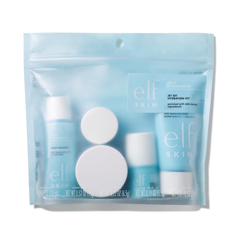 elf elf SKIN Holy Hydration Jet Set Hydration Kit Travel Friendly Hydrating Skincare Set Face Cleanser Balm Moisturizer Eye Cream  Night Cream Vegan  CrueltyFree