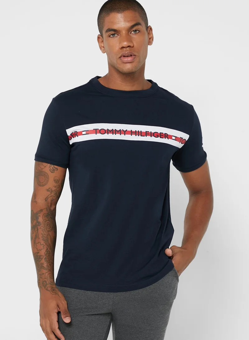 TOMMY HILFIGER Logo Stripe Crew Neck T-Shirt