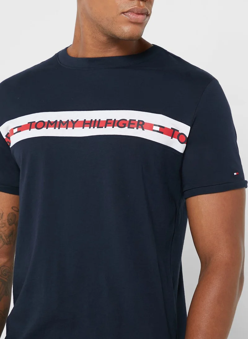 TOMMY HILFIGER Logo Stripe Crew Neck T-Shirt