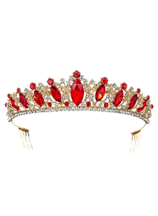 SAMKY Gold Bridal Tiara Wedding Crown Bride'S Red Crystal Headpiece Hair Accessories For Woman - Image 1