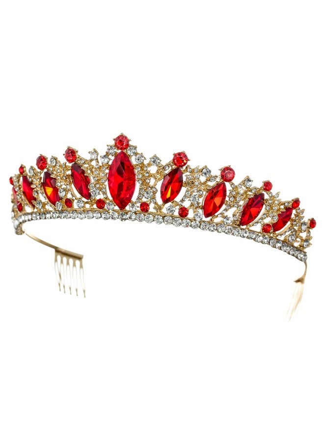 SAMKY Gold Bridal Tiara Wedding Crown Bride'S Red Crystal Headpiece Hair Accessories For Woman - Image 2