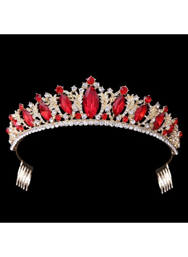 SAMKY Gold Bridal Tiara Wedding Crown Bride'S Red Crystal Headpiece Hair Accessories For Woman - Image 4