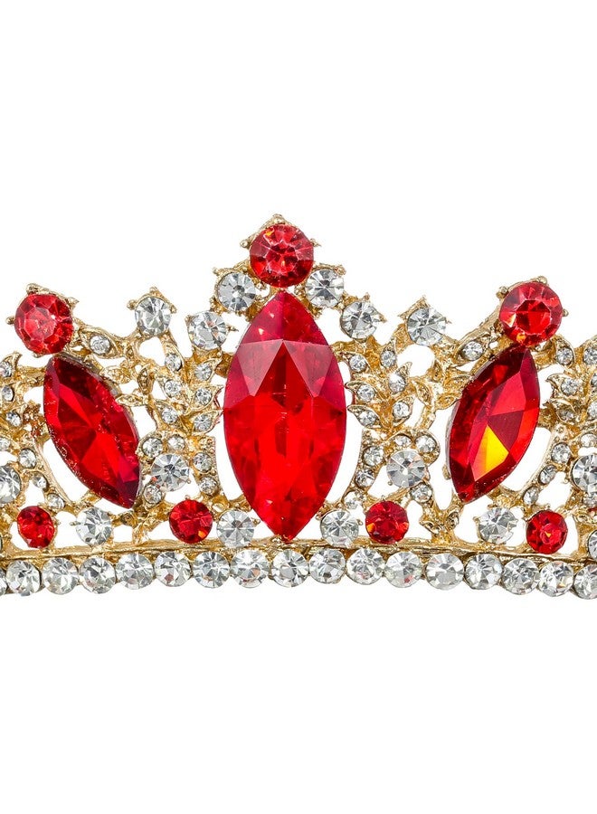 SAMKY Gold Bridal Tiara Wedding Crown Bride'S Red Crystal Headpiece Hair Accessories For Woman - Image 3