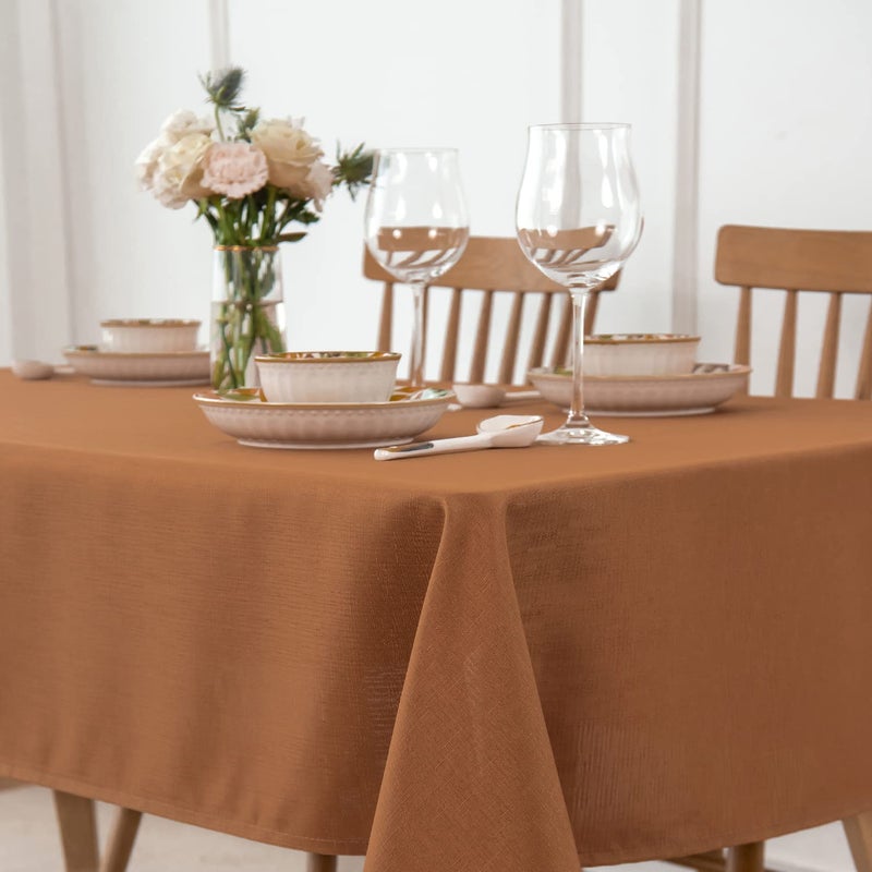maxmill Harvest Square Tablecloth Stain Resistant Waterproof Wrinkle Resistant Linen Looking Soft Table Cloth for Fall Harvest Thanksgiving Decorative Fabric Table Cover 52 x 52 Inch Amber Bronze