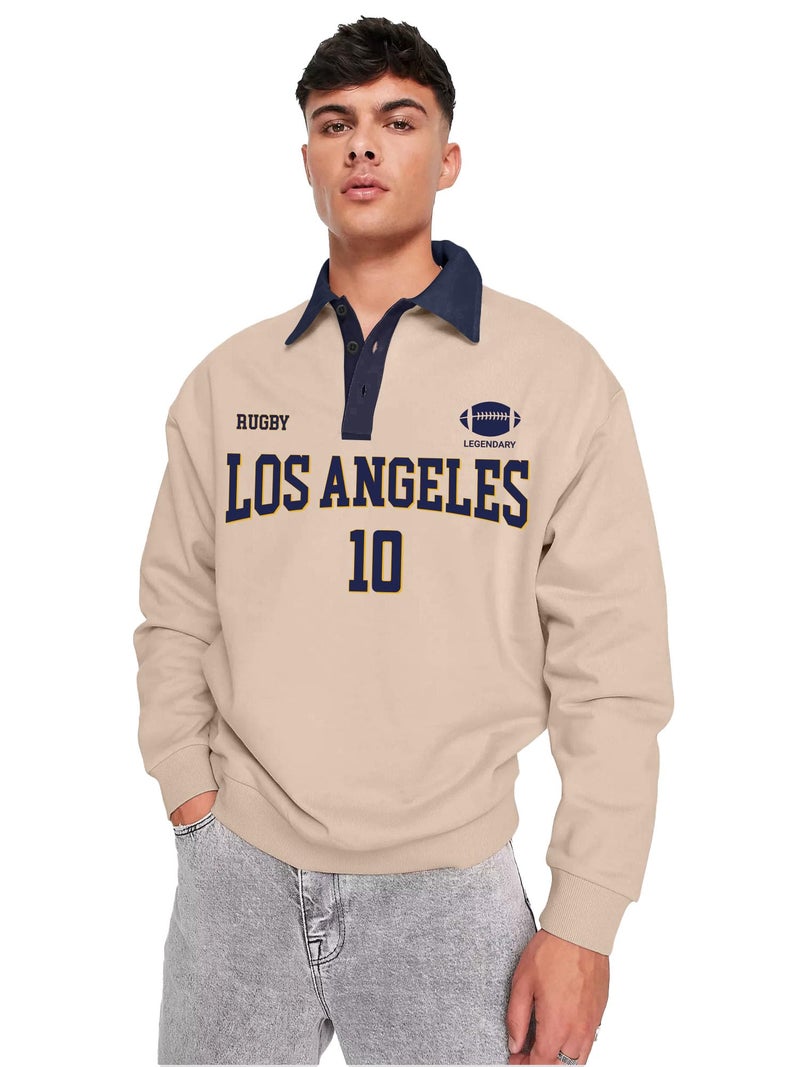 Jump Cuts Men's Beige Oversized Cotton Blend Printed Long Sleeve T-Shirt, Size S - Image 4