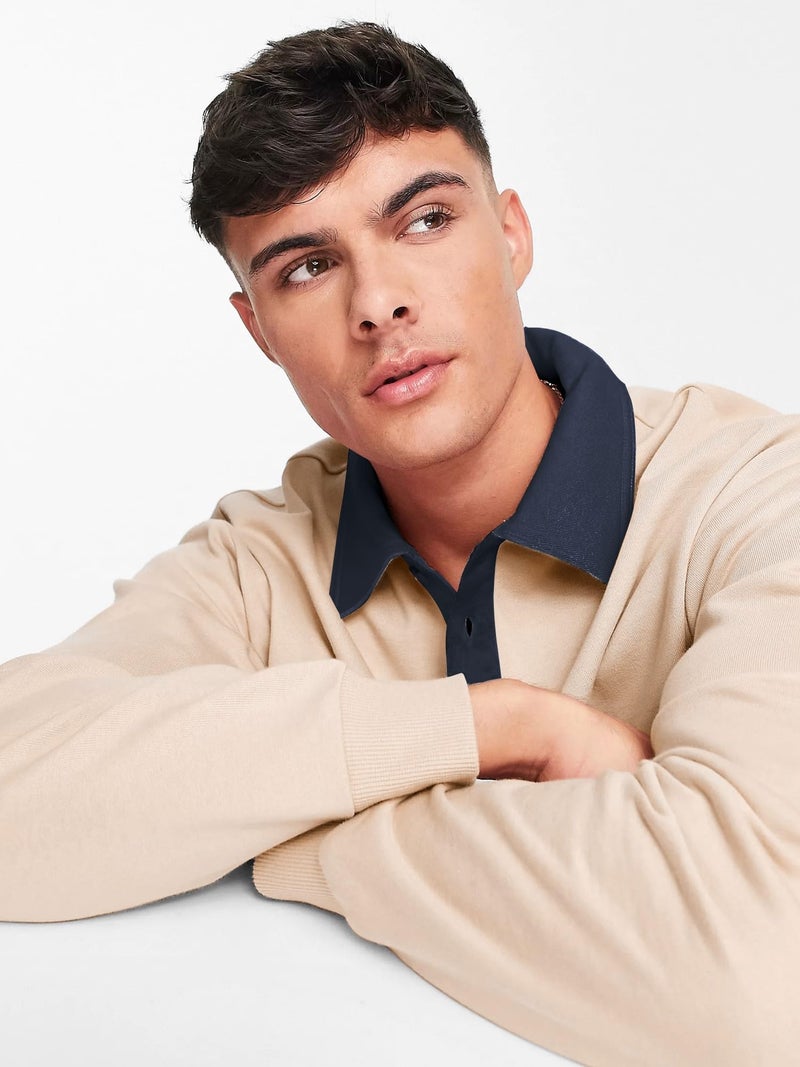 Jump Cuts Men's Beige Oversized Cotton Blend Printed Long Sleeve T-Shirt, Size S - Image 3