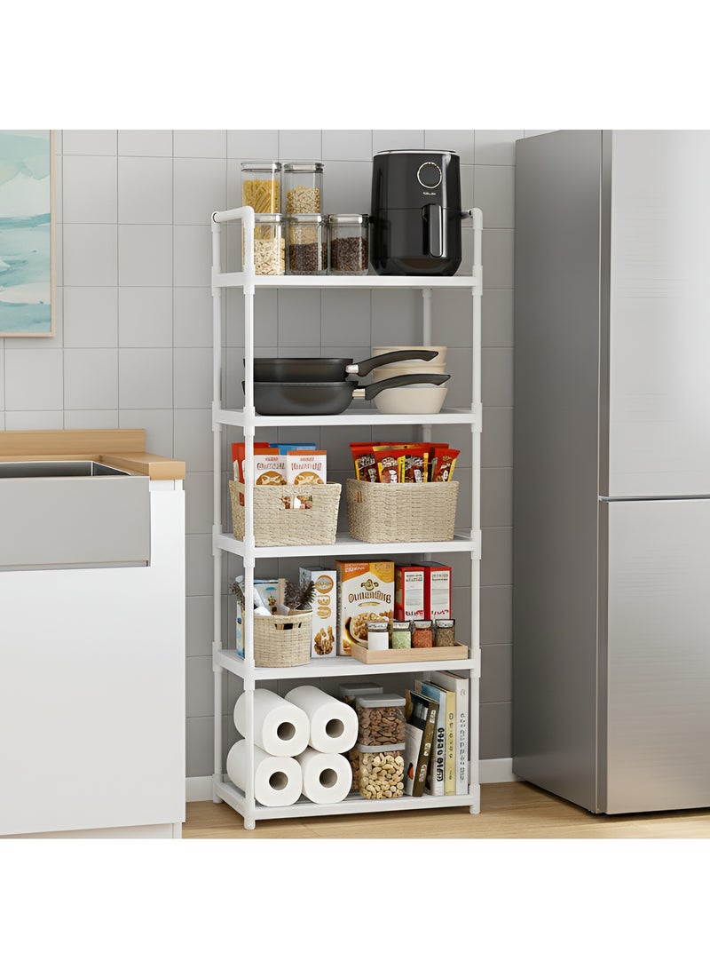 بست ستور منظم رف تخزين من 5 طبقات لأرفف المطبخ و الحمام و الجراج و المنزل و خزانة الملابس و المكتب. وحدة متعددة الارفف مع 4 خطافات جانبية لتعليق - Image 1