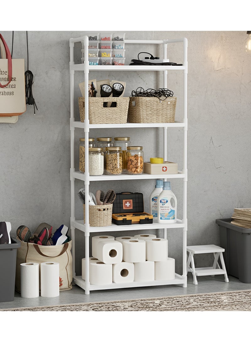 بست ستور منظم رف تخزين من 5 طبقات لأرفف المطبخ و الحمام و الجراج و المنزل و خزانة الملابس و المكتب. وحدة متعددة الارفف مع 4 خطافات جانبية لتعليق - Image 2