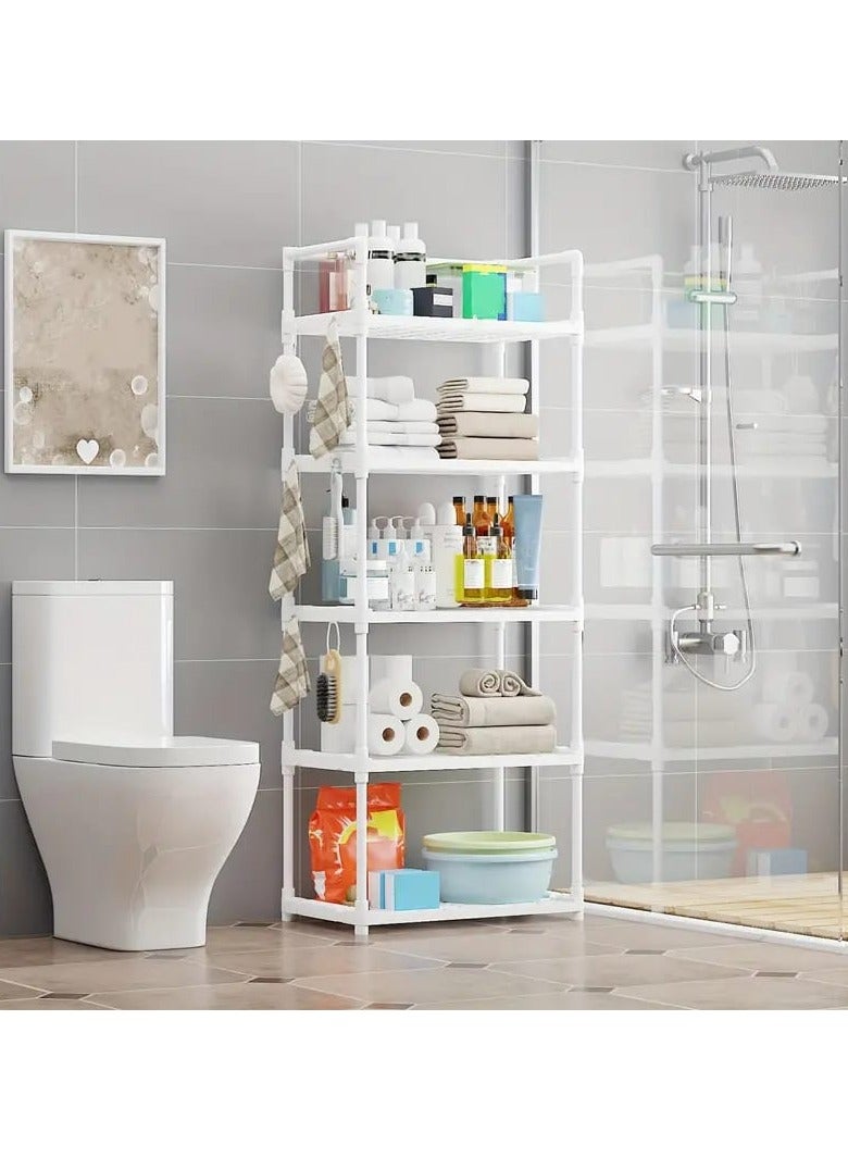 بست ستور منظم رف تخزين من 5 طبقات لأرفف المطبخ و الحمام و الجراج و المنزل و خزانة الملابس و المكتب. وحدة متعددة الارفف مع 4 خطافات جانبية لتعليق - Image 5