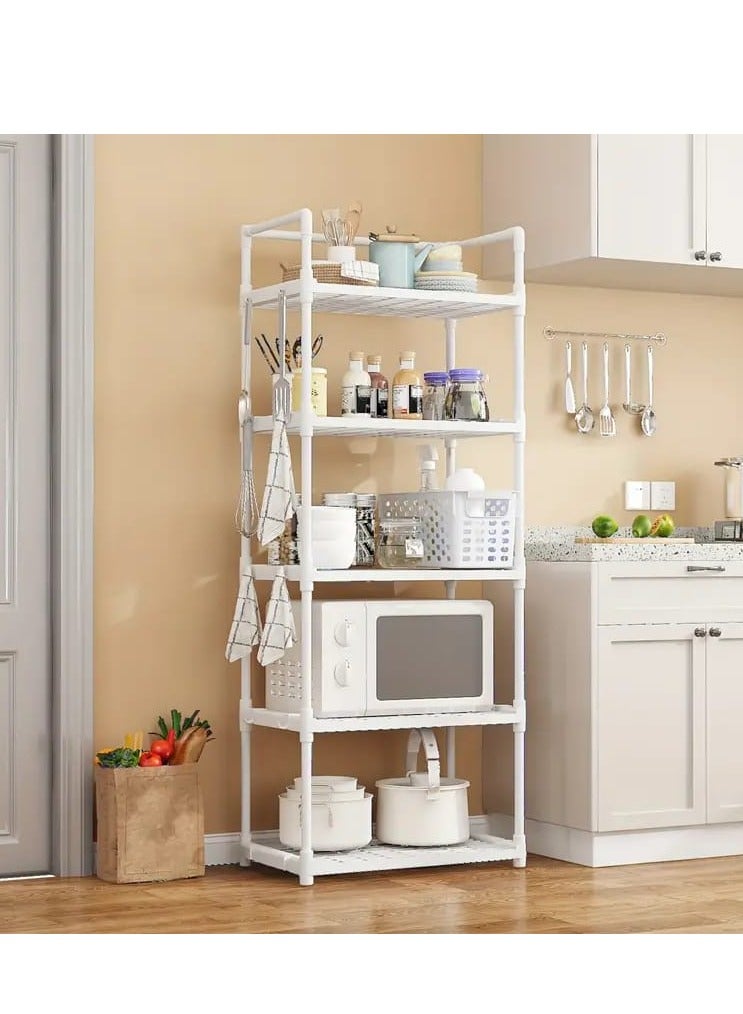 بست ستور منظم رف تخزين من 5 طبقات لأرفف المطبخ و الحمام و الجراج و المنزل و خزانة الملابس و المكتب. وحدة متعددة الارفف مع 4 خطافات جانبية لتعليق - Image 4