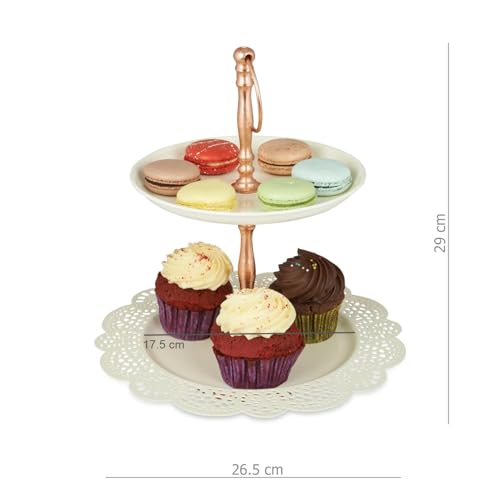 Elan Flourish 2-Tier Cupcake Stand | Desserts Candy Fruits Dry Fruits Plates |Stands for Wedding Birthday Tea Party | Decorative Serving Easy to Assemble | Latest Cake Stand for Decoration (Ivory) - Image 2