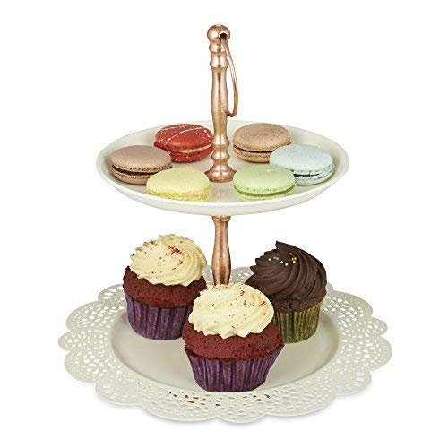 Elan Flourish 2-Tier Cupcake Stand | Desserts Candy Fruits Dry Fruits Plates |Stands for Wedding Birthday Tea Party | Decorative Serving Easy to Assemble | Latest Cake Stand for Decoration (Ivory) - Image 3