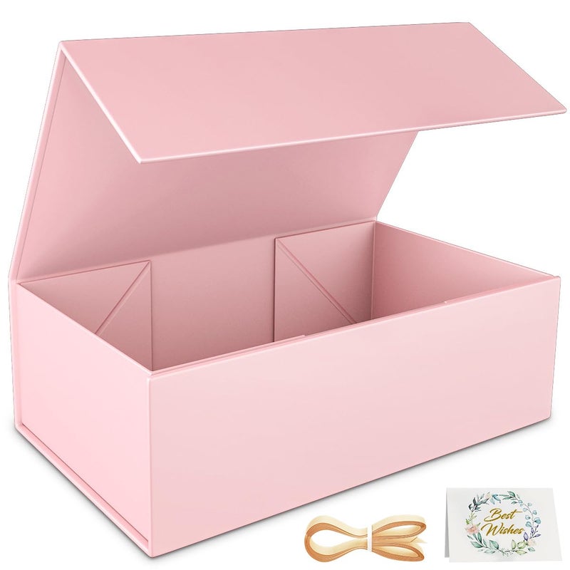 RYDDOY Pink Gift Box, 9.5x6x3'' Gift box for Presents with Lids Magnetic Closure Rectangle Collapsible for Bridesmaid Proposal Box, Wedding, Christmas, Halloween, Birthday Gift Packging - Image 1
