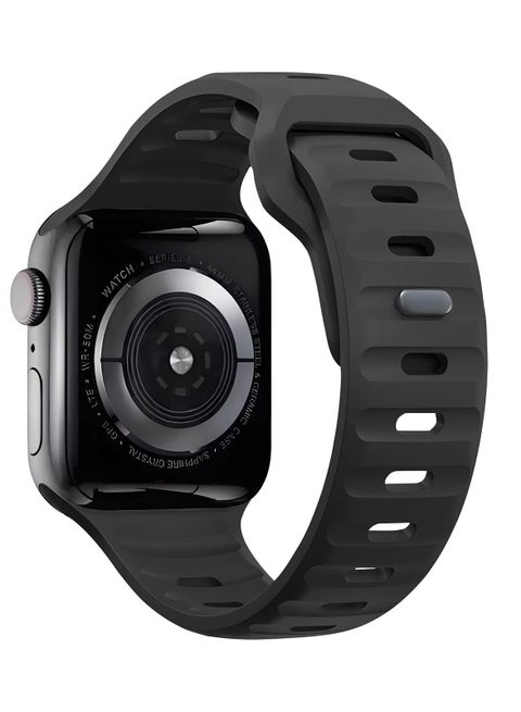 Compatible with Apple Watch Band 49mm 46mm 45mm 44mm 42mm Bands for Men Women, Unique Rugged Design Silicone Wristband Strap for iWatch Ultra 2/1 Series 10/9/8/7/6/5/4/3/2/1/SE Black