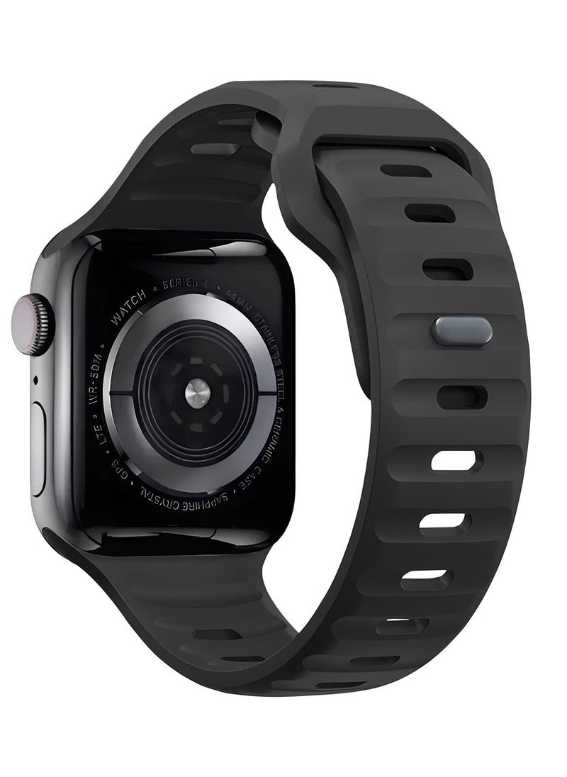 Generic Compatible with Apple Watch Band 49mm 46mm 45mm 44mm 42mm Bands for Men Women, Unique Rugged Design Silicone Wristband Strap for iWatch Ultra 2/1 Series 10/9/8/7/6/5/4/3/2/1/SE Black  - Image 1
