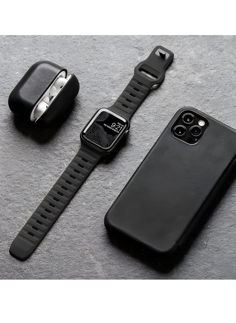 Generic Compatible with Apple Watch Band 49mm 46mm 45mm 44mm 42mm Bands for Men Women, Unique Rugged Design Silicone Wristband Strap for iWatch Ultra 2/1 Series 10/9/8/7/6/5/4/3/2/1/SE Black  - Image 3