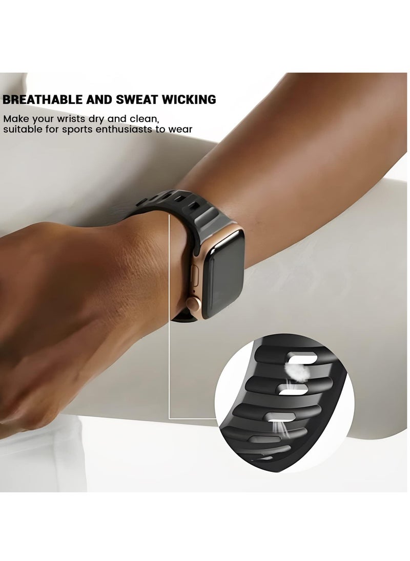 Generic Compatible with Apple Watch Band 49mm 46mm 45mm 44mm 42mm Bands for Men Women, Unique Rugged Design Silicone Wristband Strap for iWatch Ultra 2/1 Series 10/9/8/7/6/5/4/3/2/1/SE Black  - Image 4