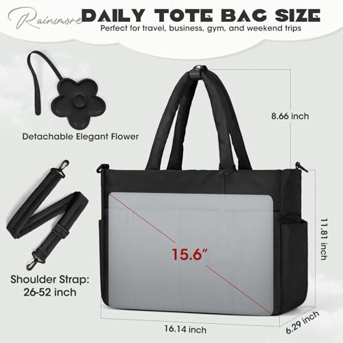 RAINSMORE Laptop Tote Bag for Women 15.6 Inch Lightweight Puffer Work Tote Bag Quilted Travel Bags with Shoulder Strap Large Computer Briefcase Teacher Nurse Bag for Casual Office Travel - Image 5