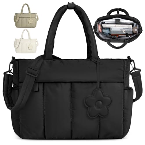 RAINSMORE Laptop Tote Bag for Women 15.6 Inch Lightweight Puffer Work Tote Bag Quilted Travel Bags with Shoulder Strap Large Computer Briefcase Teacher Nurse Bag for Casual Office Travel - Image 1