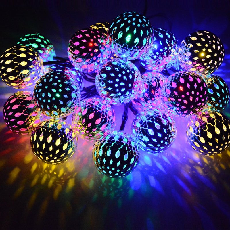 dephen 15ft Outdoor String Lights 20LED Solar Christmas Lights Outdoor Waterproof Multicolor Moroccan String Lights for Patio Garden Party Festival Xmas Tree