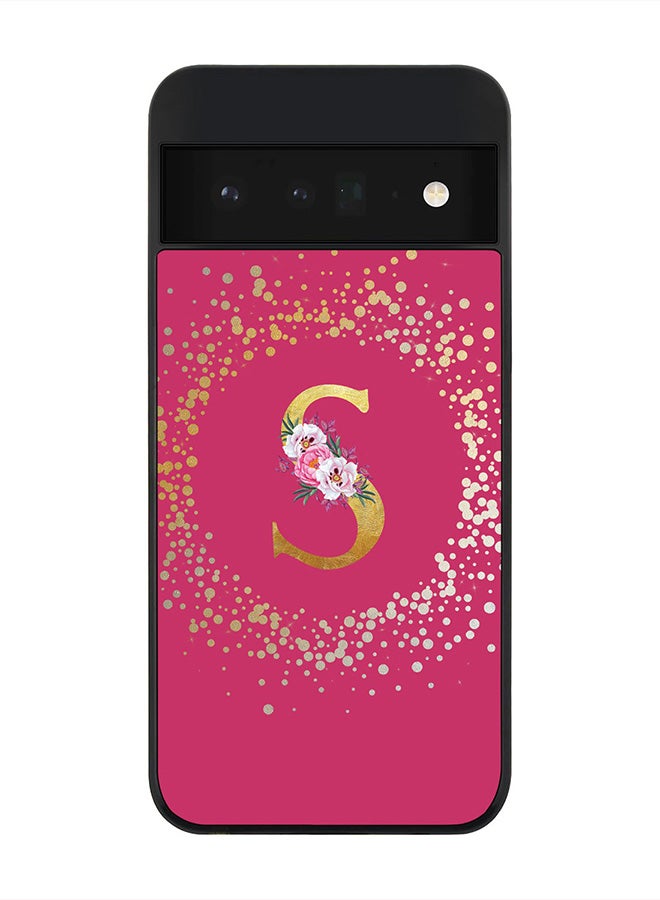 Stylizedd Rugged Black Edge Case for Google Pixel 6 Pro 5G, Slim fit Rubber Edges  -  Custom Monogram Initial Letter Floral Pattern Alphabet - S(Dark Pink Rose) - Image 1